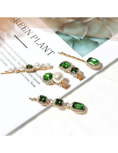 Set de 5 Pinzas para Cabello Vintage Doradas con Perlas