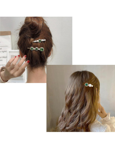 Set de 5 Pinzas para Cabello Vintage Doradas con Perlas