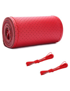 Cubierta de Volante de Cuero Genuino Augeny, Rojo, 36.83-38.1 cm