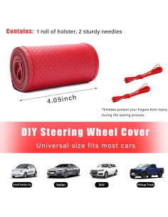 Cubierta de Volante de Cuero Genuino Augeny, Rojo, 36.83-38.1 cm 2