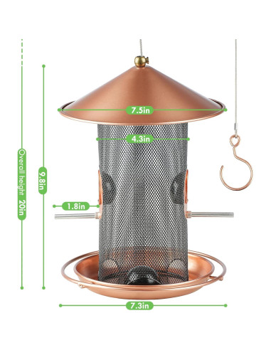 Comedero Colgante para Aves Samhe de Metal 1.36 kg Bronce