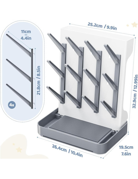 Secador de Botellas para Bebés Dayacoco Gris - Organizador Vertical