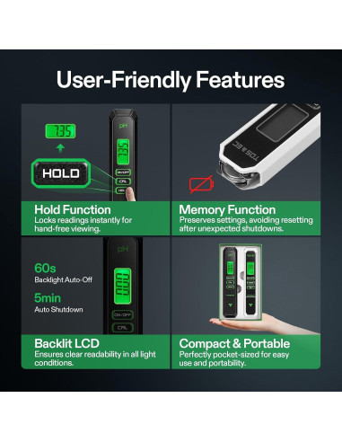 Combo Medidor de pH y TDS VIVOSUN, Alta Precisión, 3 en 1