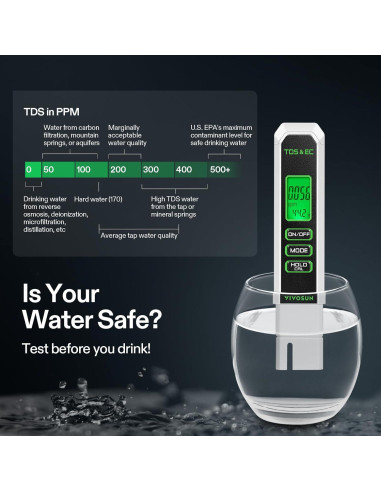 Combo Medidor de pH y TDS VIVOSUN, Alta Precisión, 3 en 1