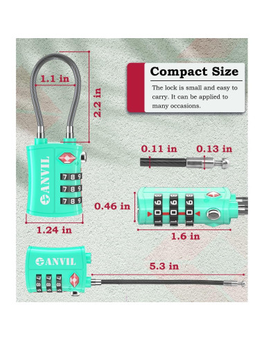 Candado TSA ANVIL C108 de Cable para Equipaje - 3 Dígitos