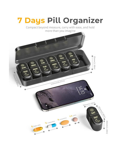 Organizador de Pastillas Semanal AM PM Pillex 7 Días 20.9x7.8cm