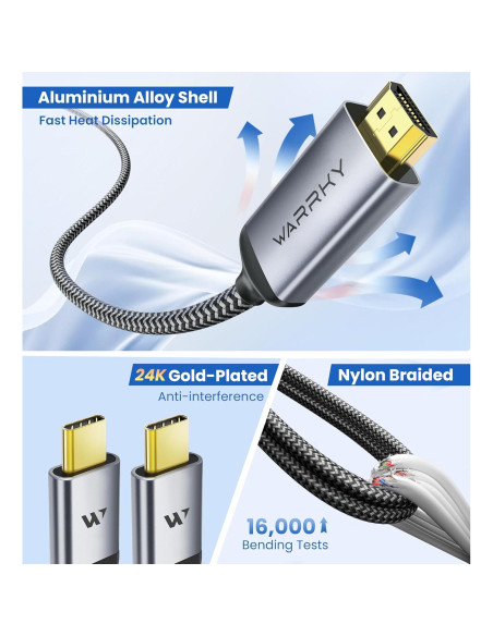 Cable USB C a HDMI 4K 60Hz WARRKY 1m - Compatible con iPhone y Mac Cable USB C a HDMI 4K 60Hz WARRKY 1m - Compatible con iPhone y Mac