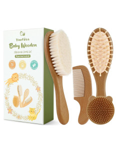 Set de Cepillo y Peine para Bebé Yoofoss 4 Piezas Madera Nogal