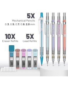 Juego de Lápices Mecánicos Mr. Pen 5 Tamaños 0.3 a 2mm 2