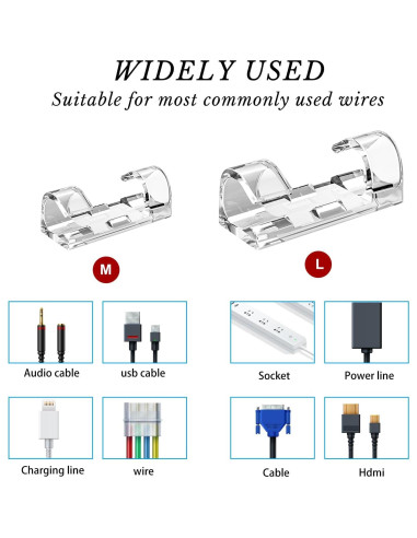 Clips de Cable Autoadhesivos 40pcs ABCDMM para Cables 3-8mm