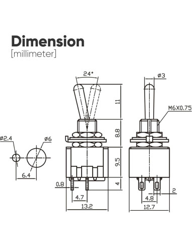 Paquete de 6 Interruptores de Palanca Miniatura MTS-201 6A
