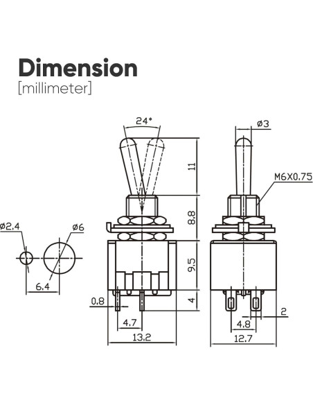 Paquete de 6 Interruptores de Palanca Miniatura MTS-201 6A