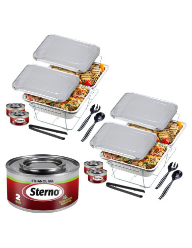 Juego de Buffet Desechable Sterno con Calentadores y Bandejas