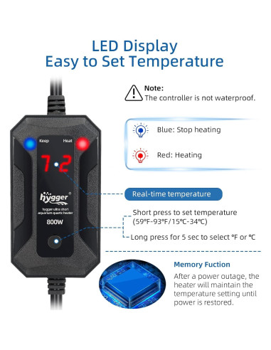 Calentador de Acuario Hygger 100W para 19-98 Litros