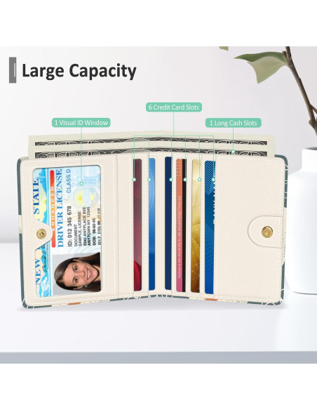 Billetera RFID Compacta Nipichsha para Mujeres - Hoja Boho Abstracta Billetera RFID Compacta Nipichsha para Mujeres - Hoja Boho Abstracta