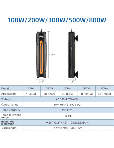 Calentador de Acuario Hygger 100W para 19-98 Litros