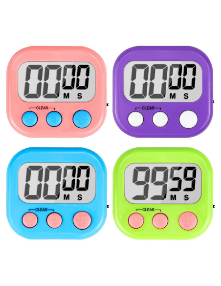 Temporizador Digital AOUVES 4 Pack Rosa Azul Verde Púrpura