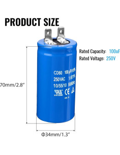 Capacitor de Arranque ZOWZEA CD60 100uF 250V para Motor Eléctrico 2