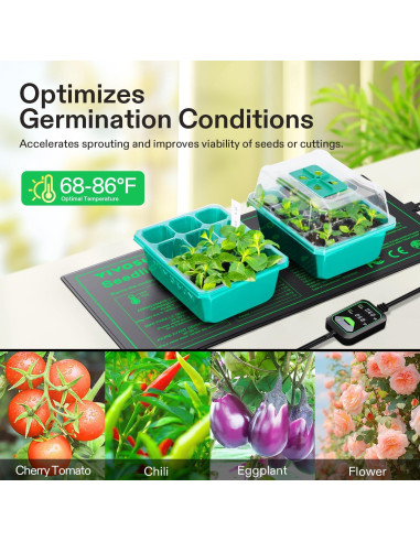 Alfombrilla Térmica para Plántulas VIVOSUN 10x52 cm con Termostato