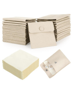 Cunno 120 Bolsas de Microfibra para Joyería Beige 8x8cm