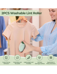 Rodillo Quitapelusas Lavable ZESTEFY 2PCS Verde Claro Gris 2