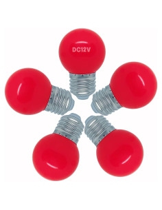 Bombilla LED E26 12V DC 1W Rojo - Paquete de 5