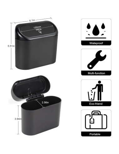 2 Mini Basureros de Auto EnthuLove con 150 Bolsas de Basura