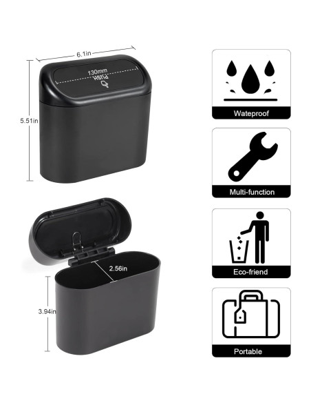 2 Mini Basureros de Auto EnthuLove con 150 Bolsas de Basura