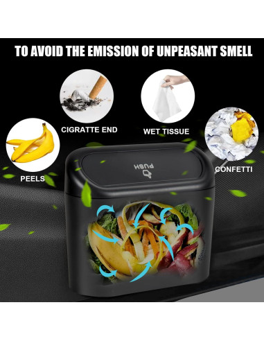 2 Mini Basureros de Auto EnthuLove con 150 Bolsas de Basura