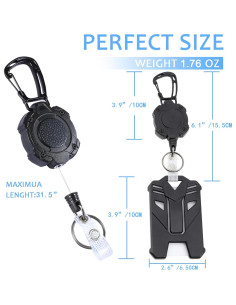 Portatarjetas Retráctil XAMEHA Negro con Clip y Llavero 80 cm 2