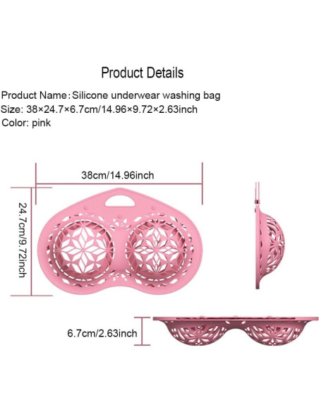 Bolsa de Lavado de Sujetadores de Silicona Cjeuxnr Rosa Grande
