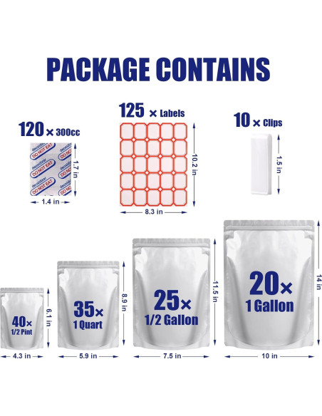 120 Bolsas Mylar Leboduo para Almacenamiento de Alimentos