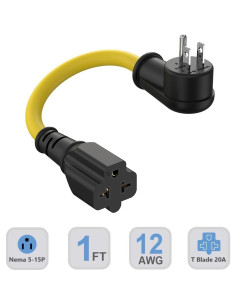 Cable adaptador 12AWG 1 pie Nema 15A a 20A ángulo recto 2