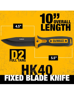 Cuchillo Fijo DEWALT D2 25.4 cm con Funda - Utilitario EDC 2