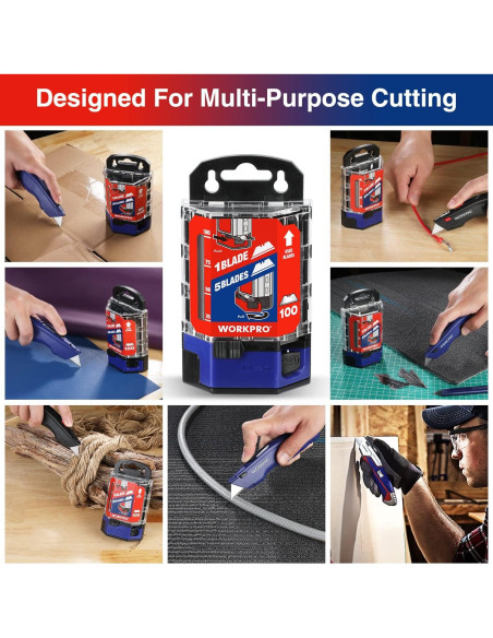 Cuchillas Utility WORKPRO 100 Piezas Acero SK5 Dispensador