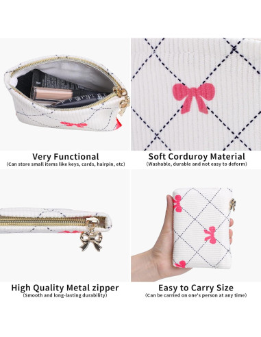 Monedero Compacto 2 PCS Corduroy con Lazo para Mujeres