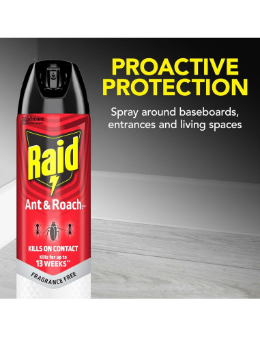 Raid Asesino de Hormigas y Cucarachas 495 g - Spray Sin Fragancia