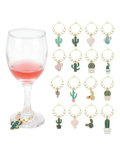 Juego de 24 Charms para Copas de Vino FREEBLOSS Cactus