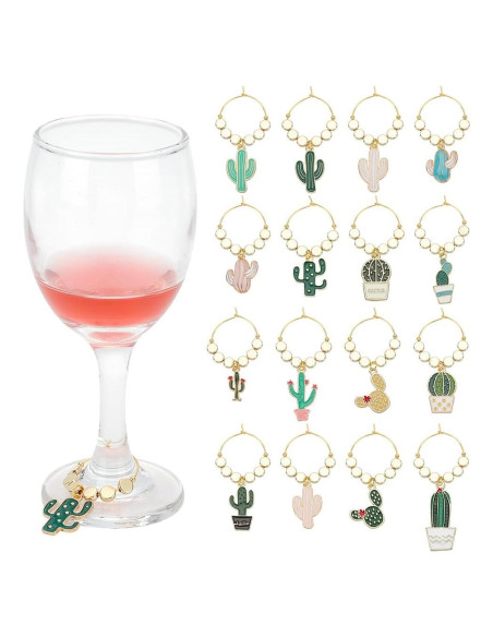Juego de 24 Charms para Copas de Vino FREEBLOSS Cactus