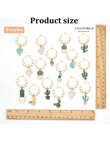 Juego de 24 Charms para Copas de Vino FREEBLOSS Cactus
