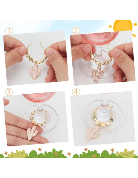 Juego de 24 Charms para Copas de Vino FREEBLOSS Cactus