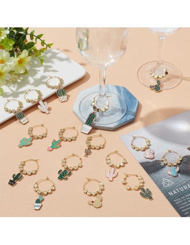 Juego de 24 Charms para Copas de Vino FREEBLOSS Cactus
