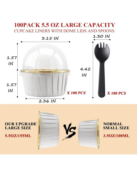 Pack de 100 Tazas de Cupcake Desechables LNYZQUS 150ml