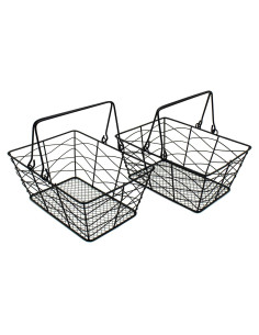 Cestas de Frutas de Alambre Metálico CVHOMEDECO, Juego de 2, Negro, Ovalado, Resistente