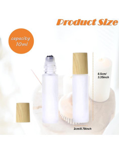 8 Botellas de Rodillo de Vidrio 10ml Doromy con Tapas de Madera 2
