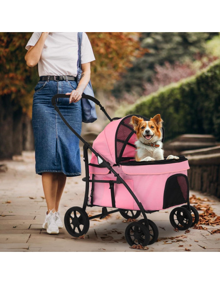 Carrito de Mascotas Magshion Rosa Plegable 20.4kg 4 Ruedas