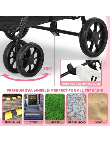 Carrito de Mascotas Magshion Rosa Plegable 20.4kg 4 Ruedas