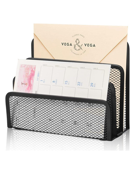 Organizador de correo de escritorio wishacc metal negro 3 secciones Organizador de correo de escritorio wishacc metal negro 3 secciones