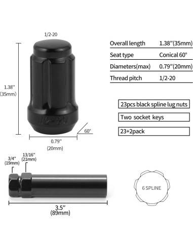 Tuercas de Rueda Acorn ChnewAuto 1/2x20 23 Piezas 35mm