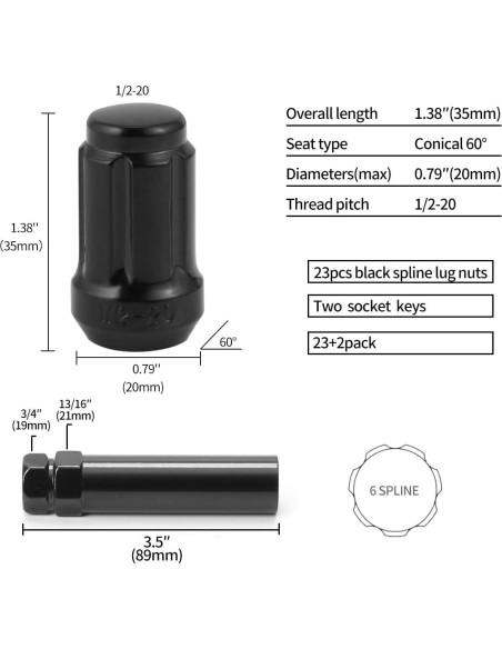 Tuercas de Rueda Acorn ChnewAuto 1/2x20 23 Piezas 35mm